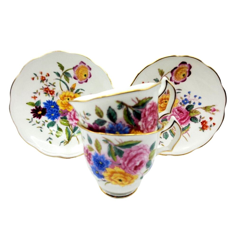 2 Garden Club Demitasse Cup Saucer Sets George Jones English Bone China Vintage